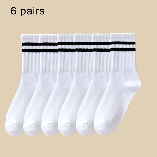 6 Pairs Women's Mid Socks Solid Color