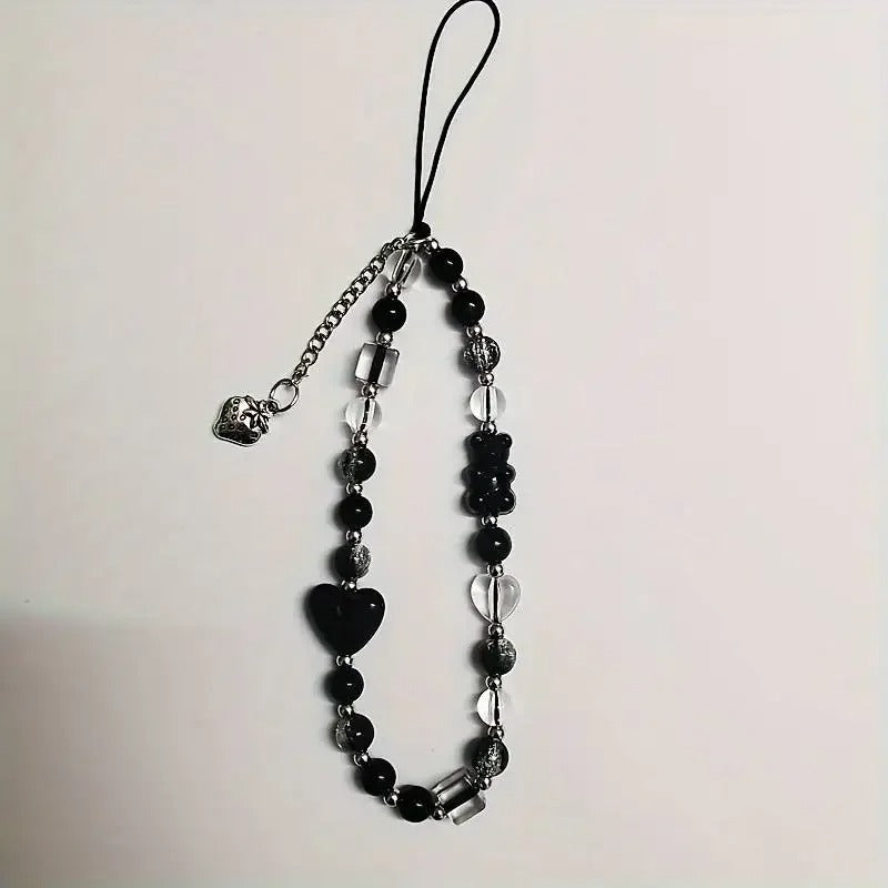 Strawberry Black Love Cute Bear Chain Charm Wrist Strap key cord