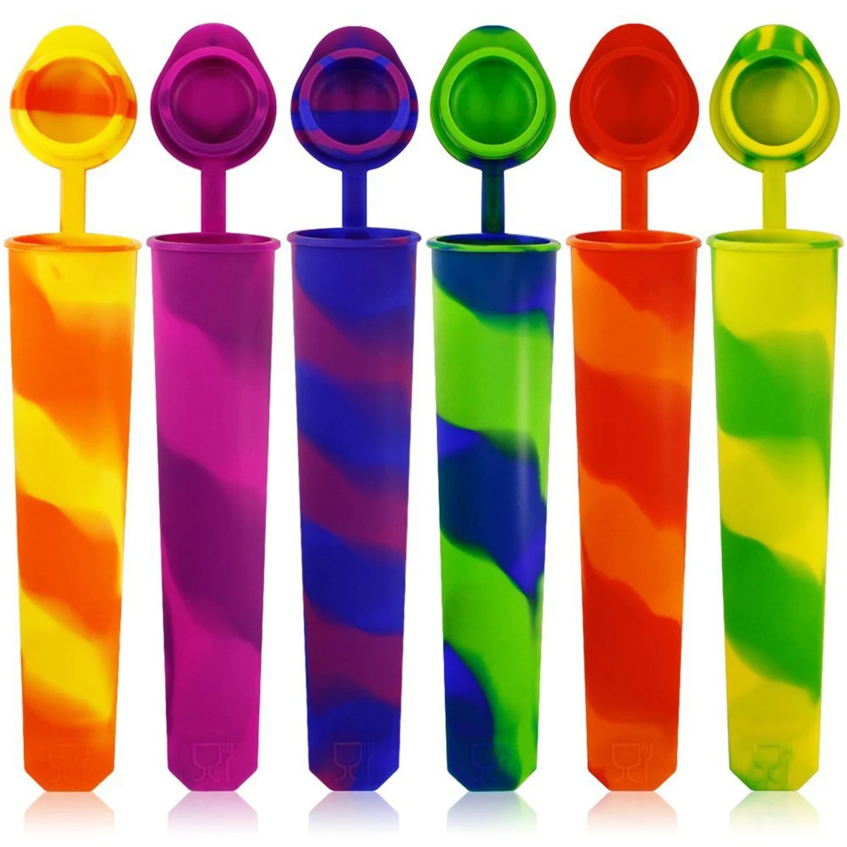 6Pcs Popsicles Molds Reusable Baby Ice Cream Molds Food-Grade Silicone Multi-Colored