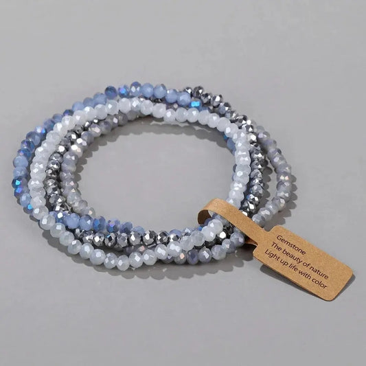 4 Pieces Set Faceted Glass Beads Stretch Bracelet
