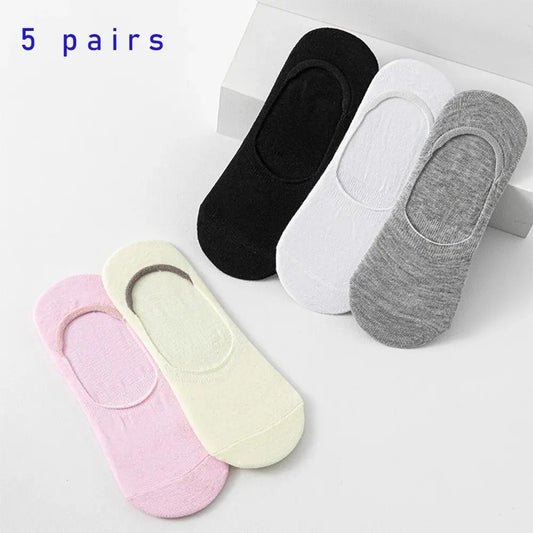 5 Pairs of WOMEN'S Solid Color Invisible Socks