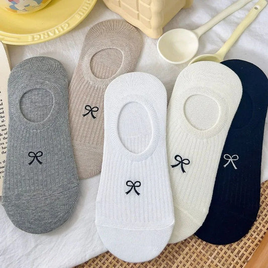 5 Pairs Women Ankle Socks Summer Bow Print