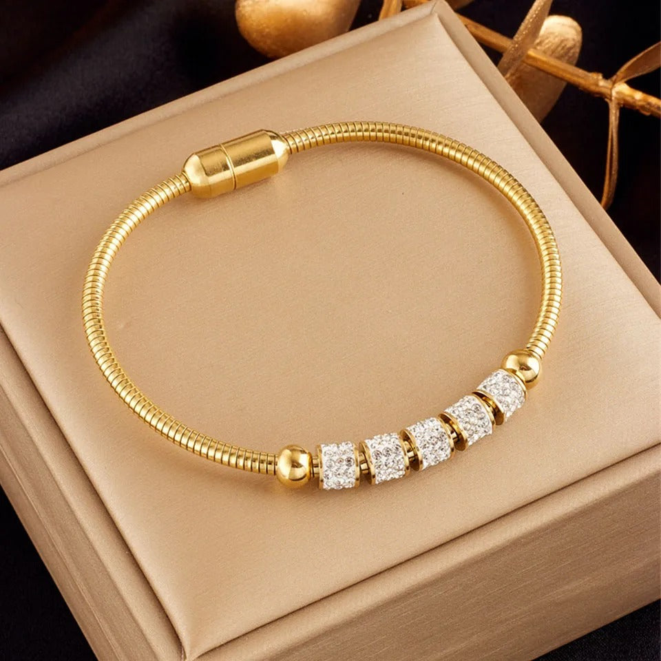 Stainless Steel Gold Color Rhinestone