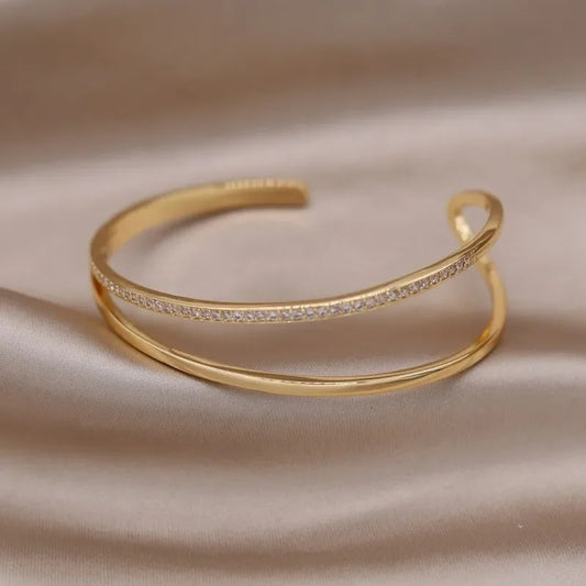 French new design fashion jewelry two-color plated zircon