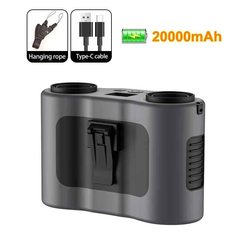 20000Mah Waist Fan Portable Clip Fan With Double Wind Outlet Mini Wearable