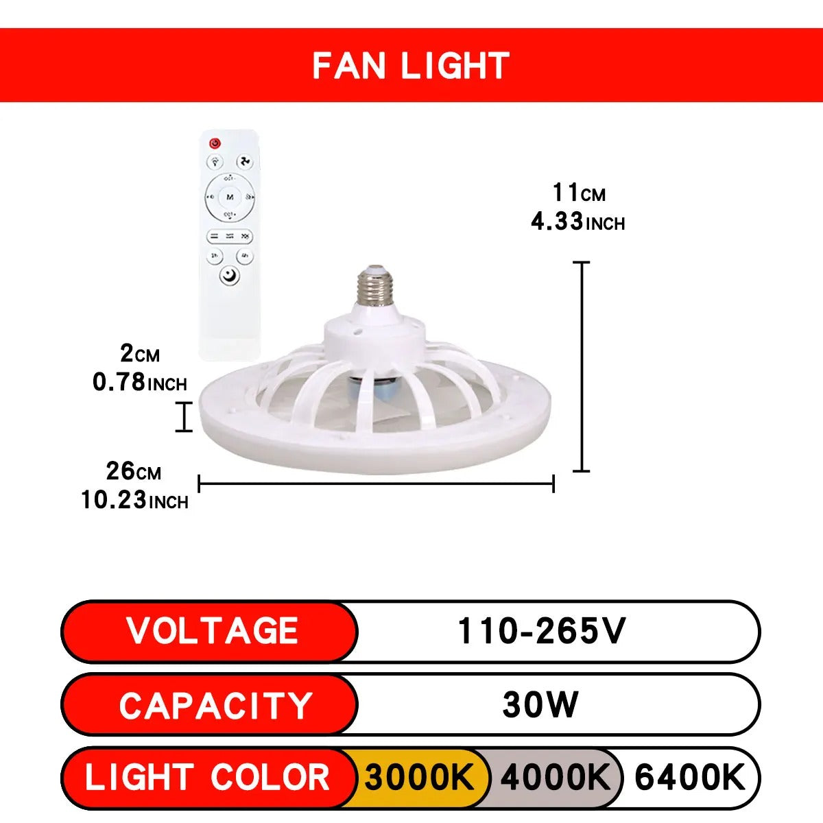 LED Ceiling Fan Light E27 With Remote Control Dimming 3-speed Ddjustable Wind