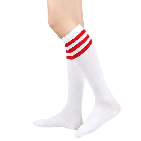 Black White Striped Long Socks Women