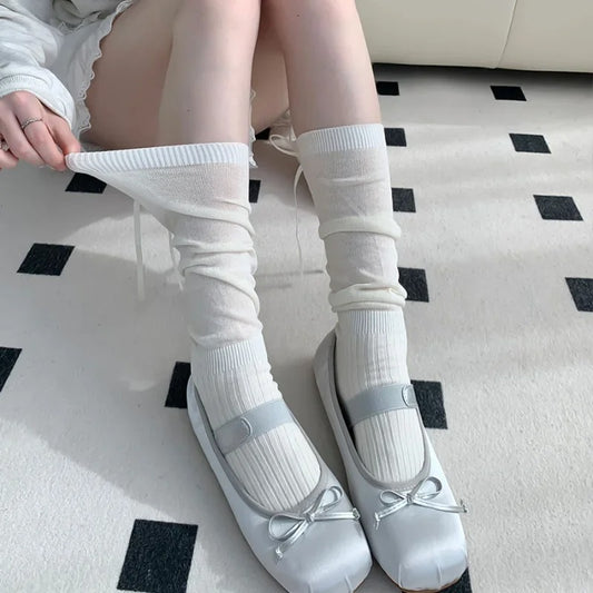 Socks Women Bandage Ribbon Bow Sweet Girls