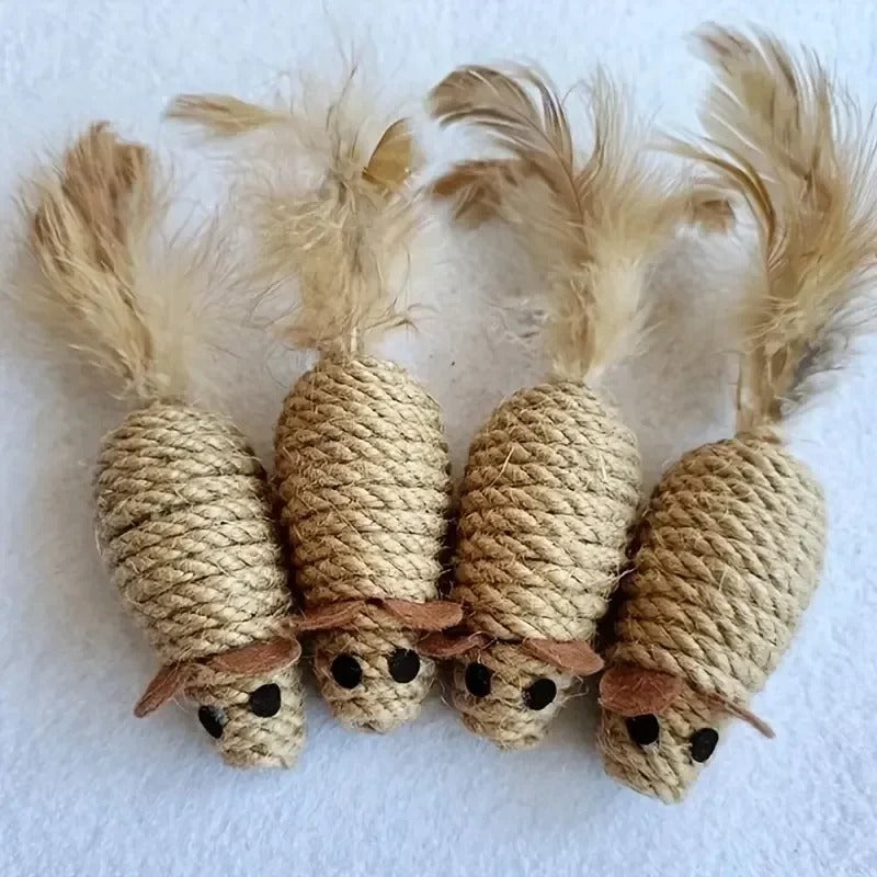 4pcs Sisal False Mouse Cat Toy Mouse Teasing Bite Toy Interactive