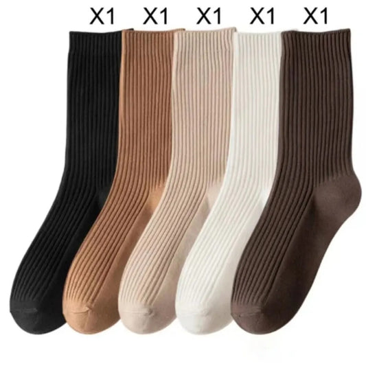 5/10 Pairs Solid Color Women Mid Length Socks