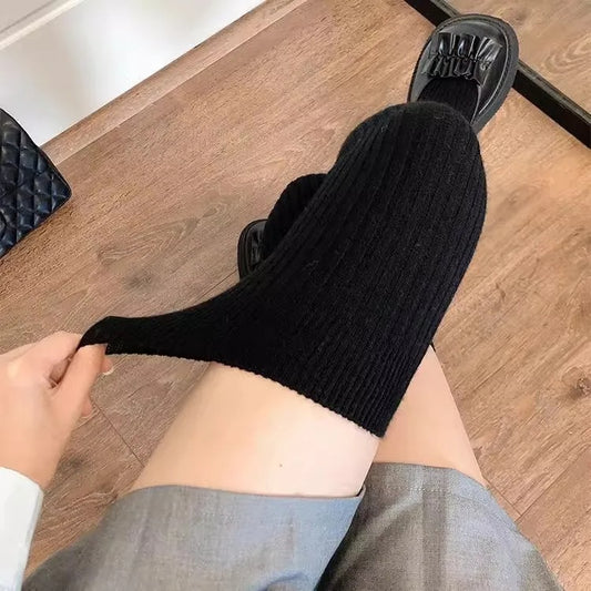 Wool Socks Woman Autumn/Winter Solid Color Thigh High