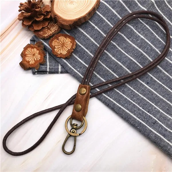 Cowhide Genuine Leather Lanyard Neck strap for mobile phone