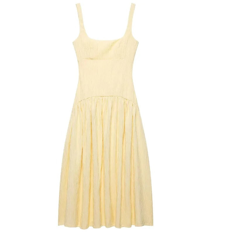 Sleeveless Midi Dresses 2025 Woman Summer Slip Yellow Dress