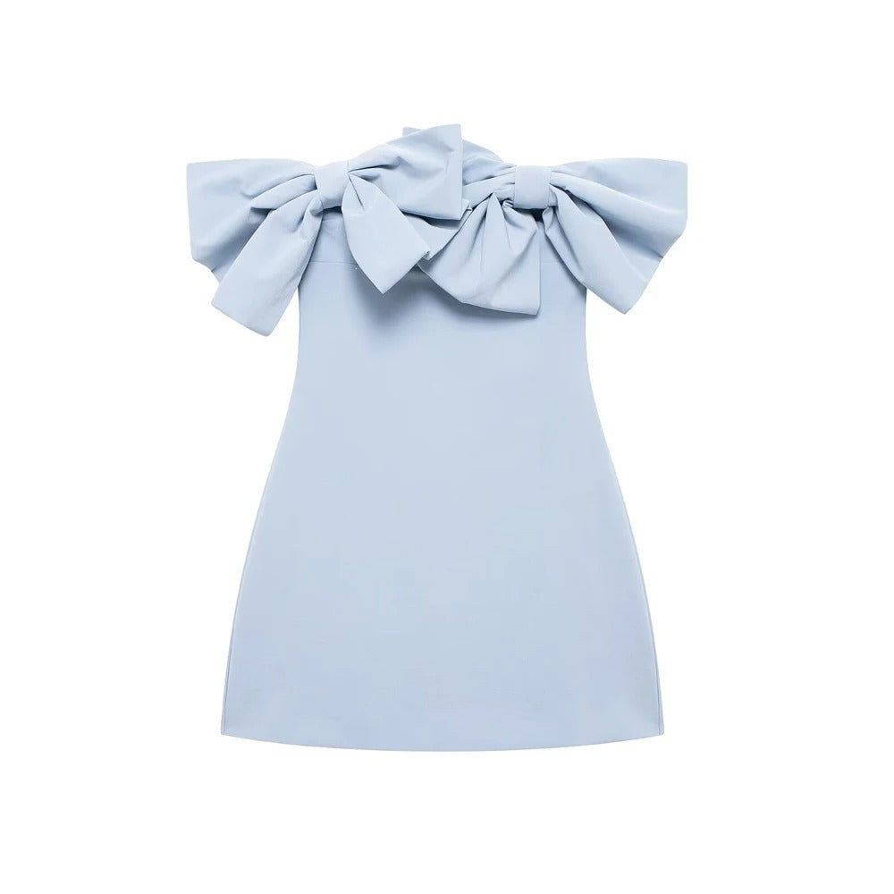 Strapless Mini Dress with Bows for Women, Off the Shoulder