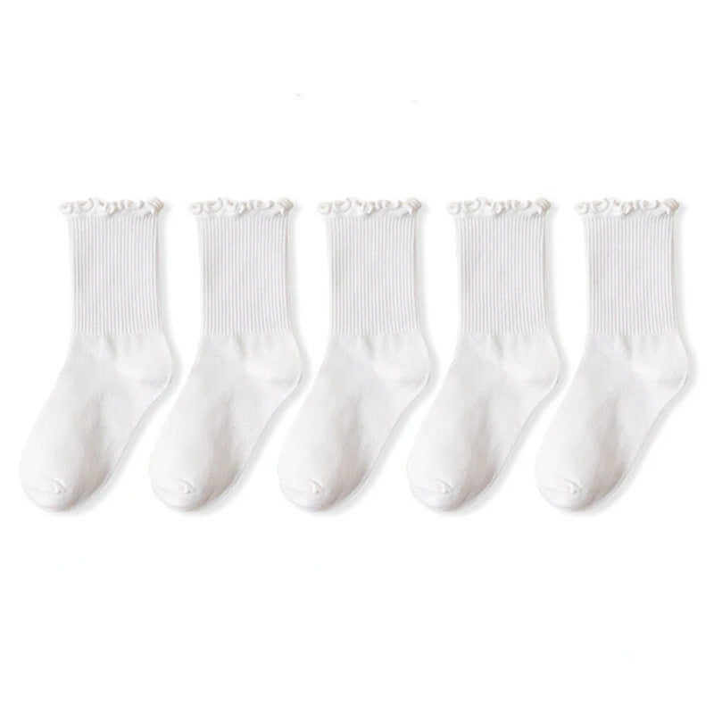 5 pair /Lot Socks for Women Ruffle Cotton Middle