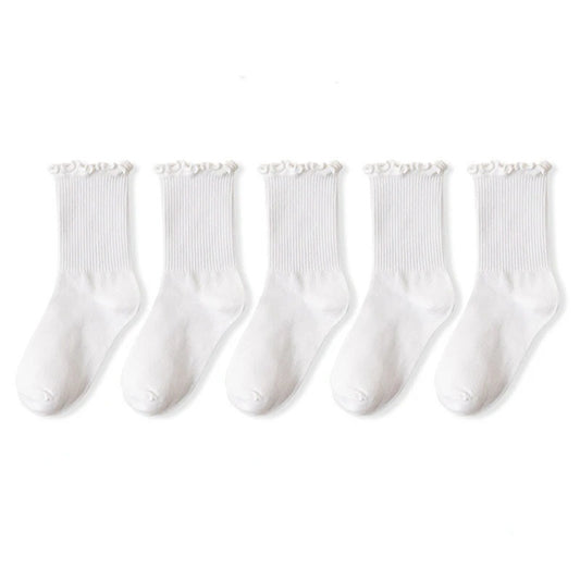 5 pair /Lot Socks for Women Ruffle Cotton Middle