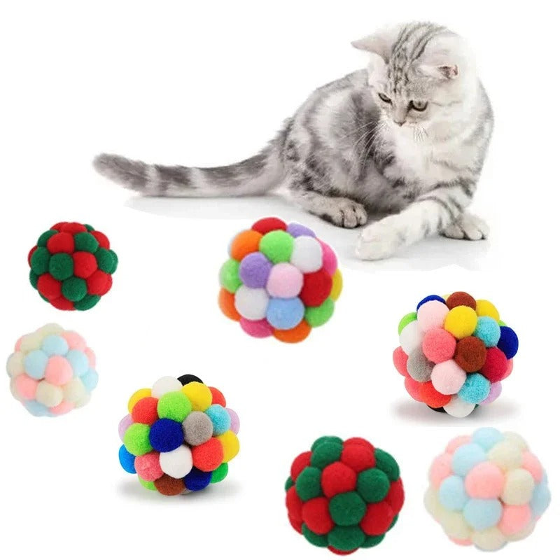 Cat Toys Balls with Bells Color Cat Pom Pom Balls