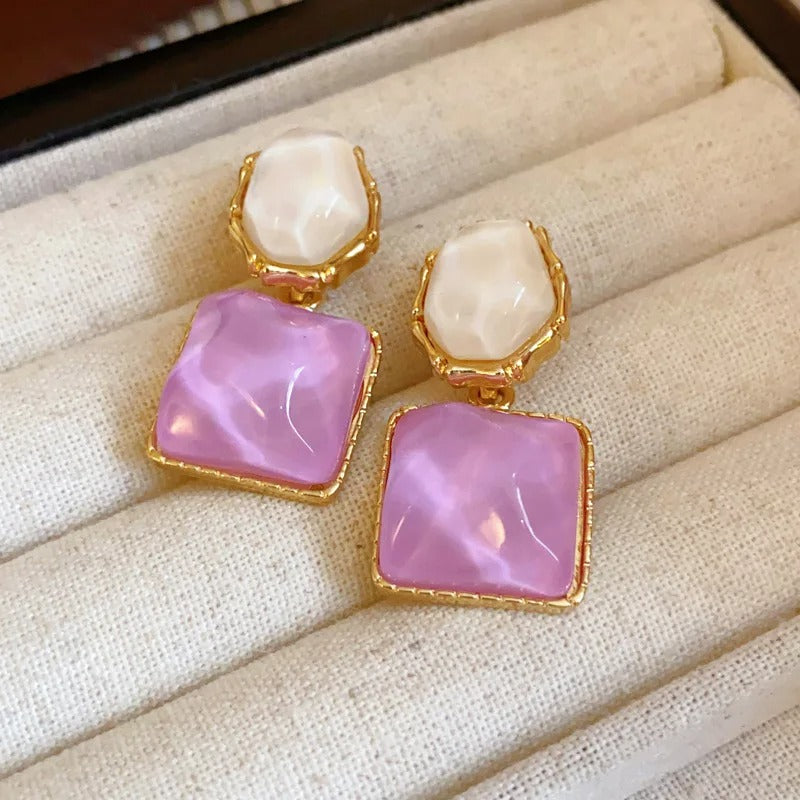 Purple Square Resin Dangle Earrings for Women