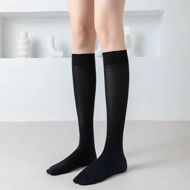Solid Color Woman Socks Thin Knee High Socks