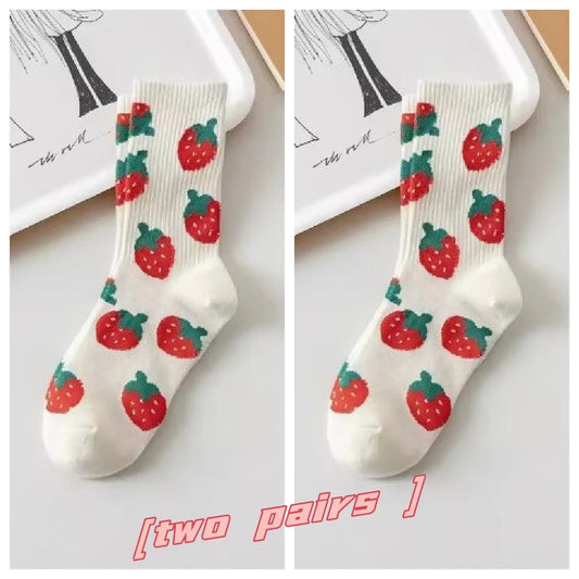 Women Socks Strawberry Funny Sweet Cotton