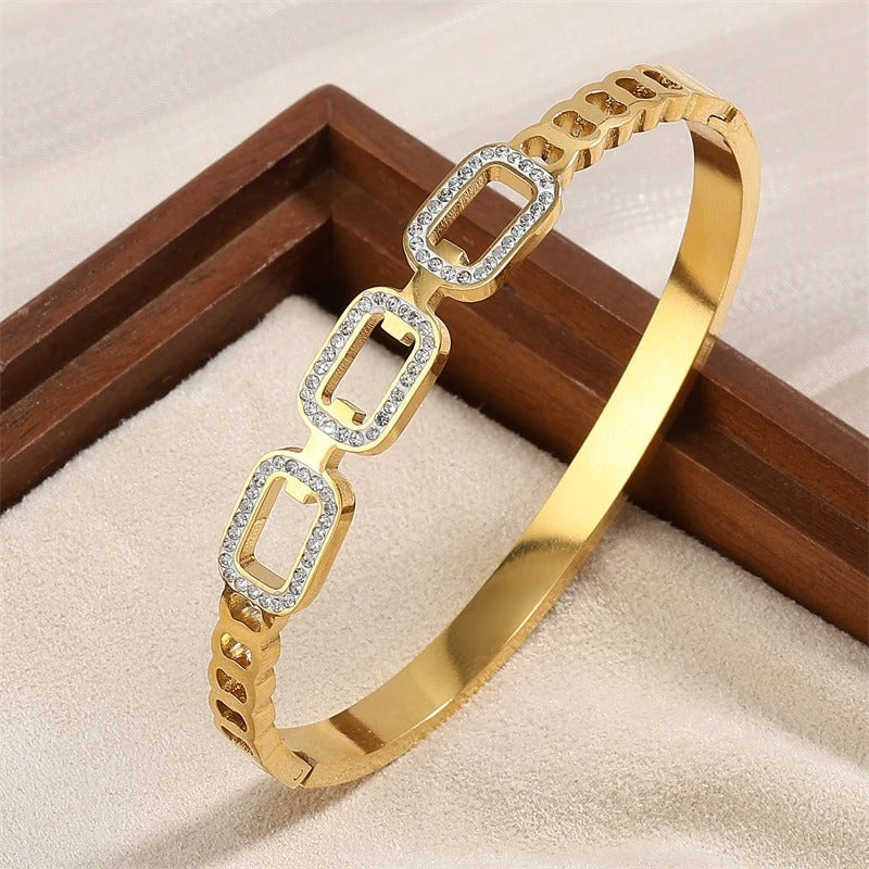 3Pcs Gold Color Stainless Steel Stacked Bracelet Bangles