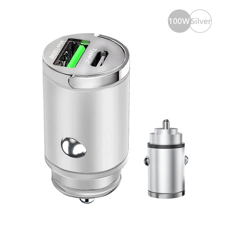 100W Mini Car Charger Lighter Fast Charging for iPhone ,Xiaomi ,Samsung and Huawei