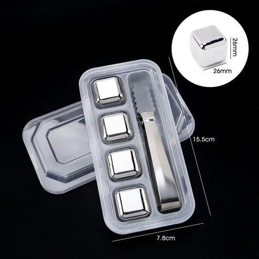 4/6/8 Pcs Stainless Steel Ice Cubes Set Reusable Chilling Stones
