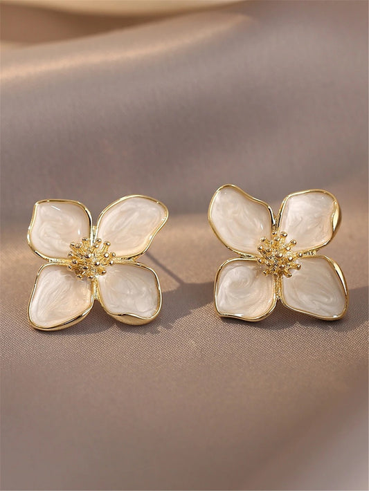 Flower Stud Earrings for Women Girl French Ins Vintage