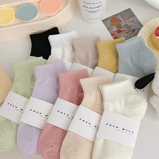 5/10 Pairs Women Macaron Colored Short Socks