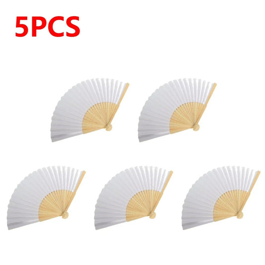 5pcs DIY Paper Bamboo Folding Fan Adults Children's Calligraphy Painting Practice