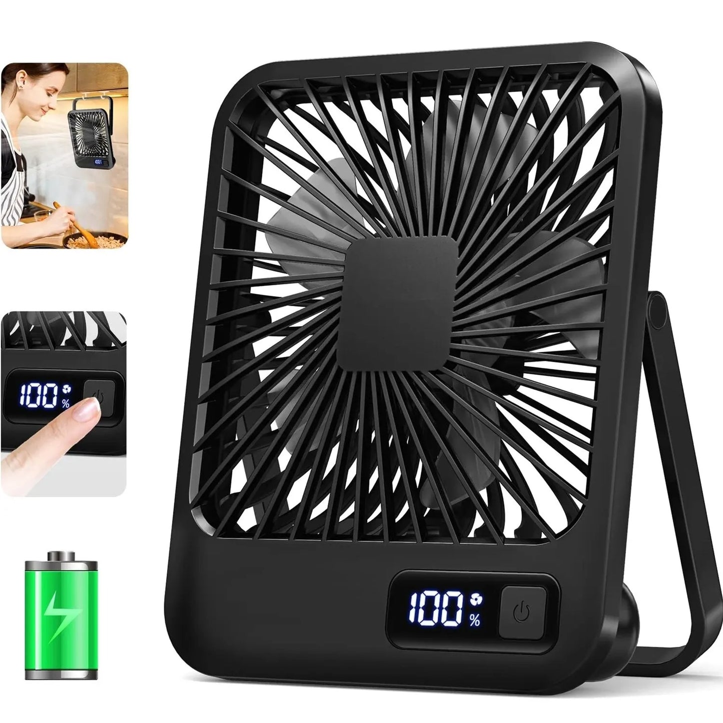 Desk Fan, Portable USB Rechargeable Fan, 180° Tilt Folding Personal Fan With Power Display