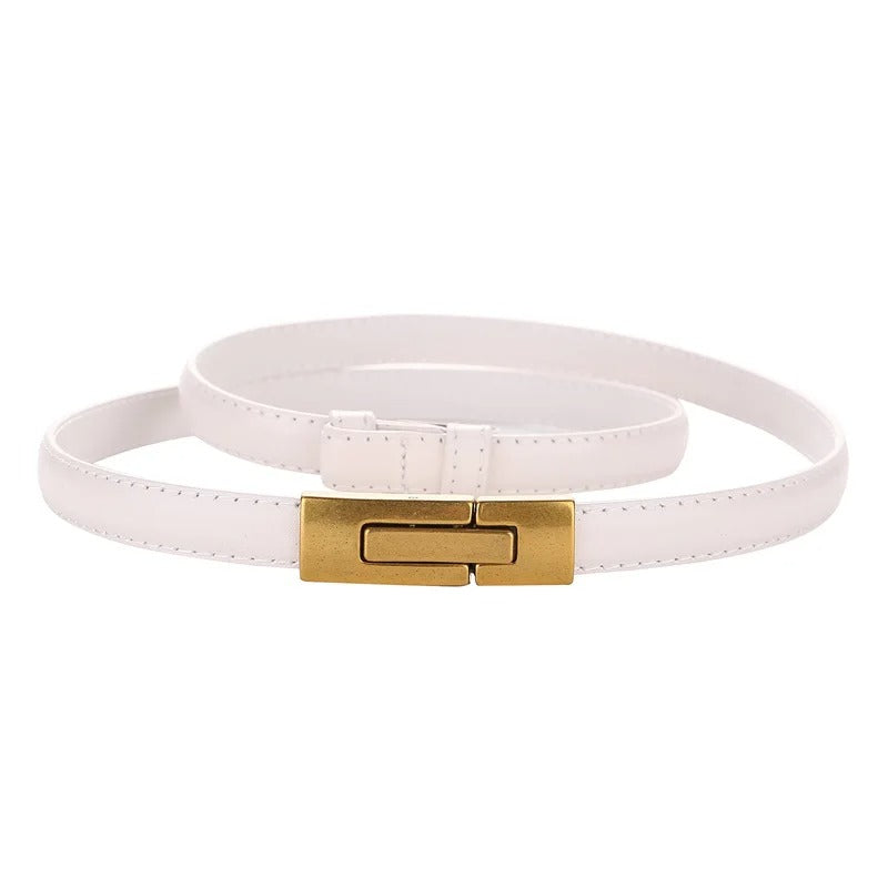 Women Skinny Patent Genuine Leather Slim Belt