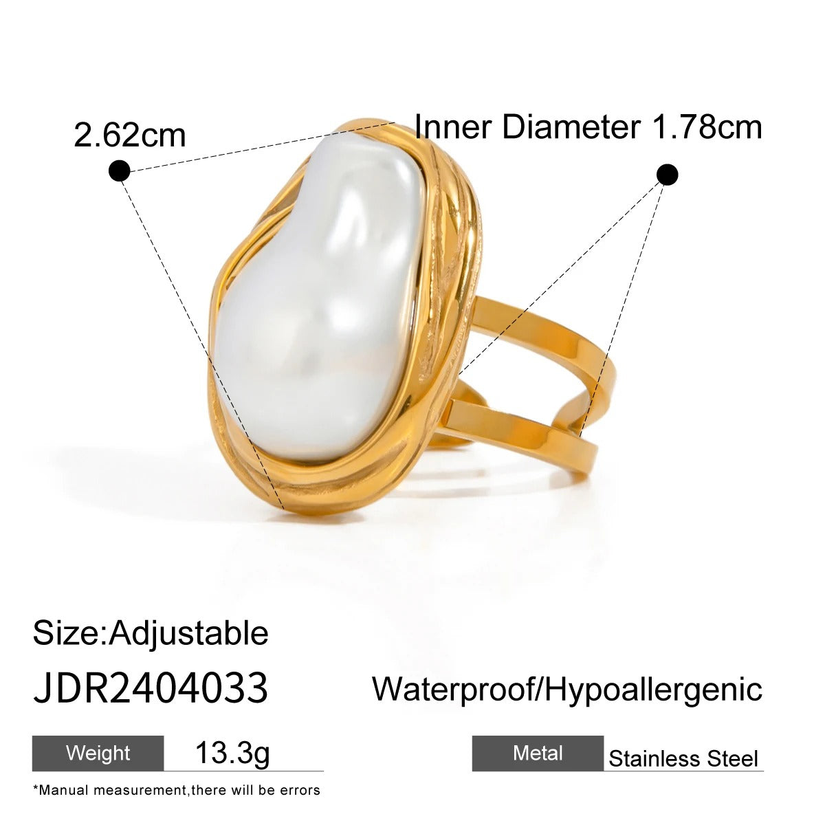 Fashion Imitation Pearl Stainless Steel Gold Color Ring