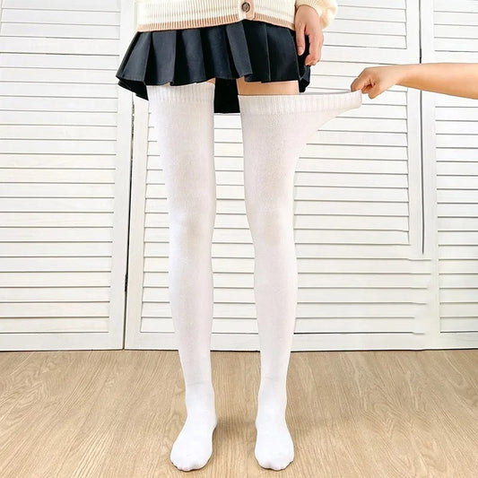 Sexy Black White Soild Color Long Stockings Women