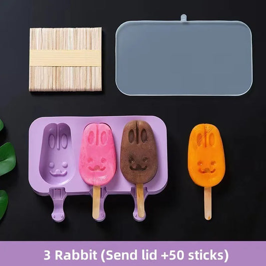 Silicone Ice Cream Mold Popsicle Siamese Molds with Lid DIY