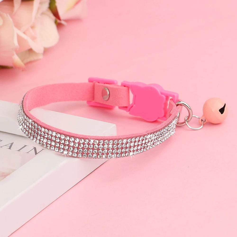 Soft Suede Leather Cat Collar Bling Rhinestone Cats Collars