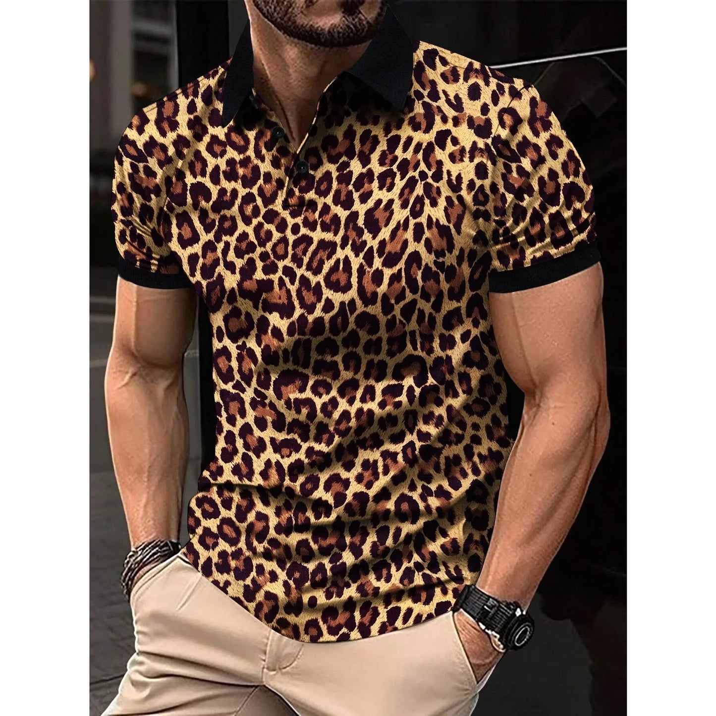 New Men's Fashion Shirt Leopard Print Short Sleeve Breathable