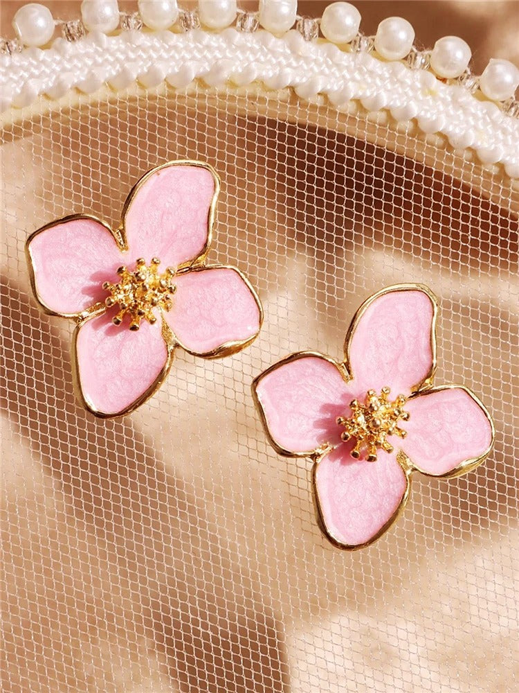 Flower Stud Earrings for Women Girl French Ins Vintage