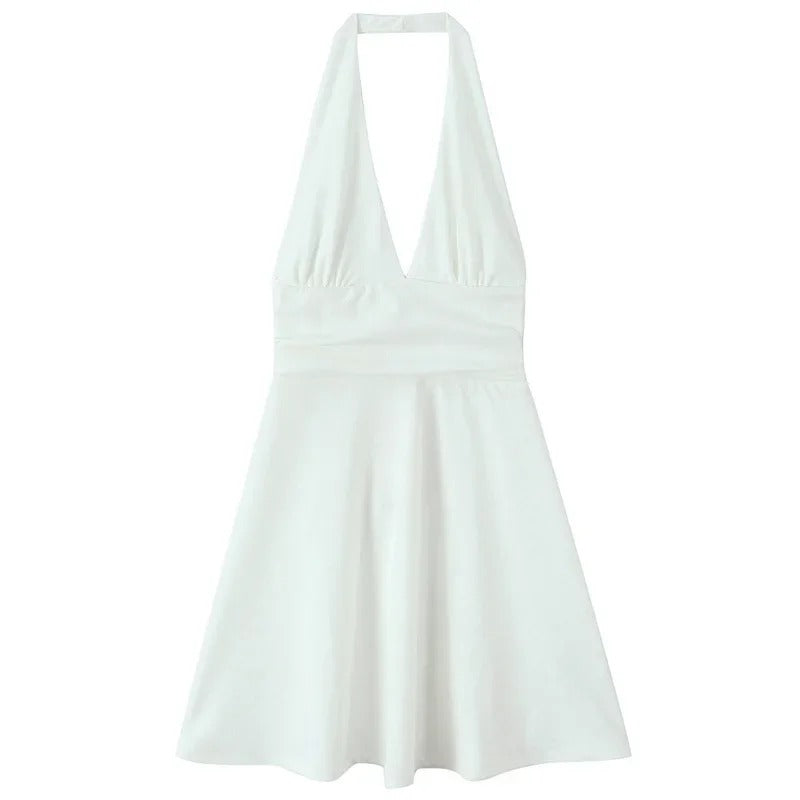 Halter Short Dresses 2025 Woman Summer Off Shoulder Pleated