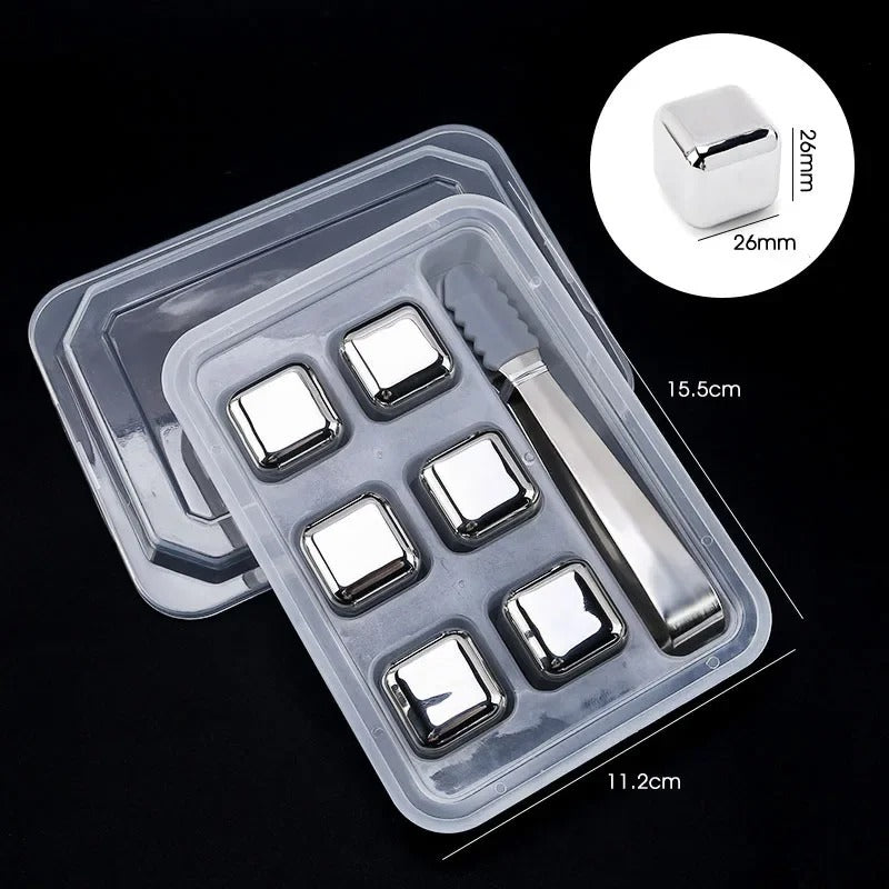 4/6/8 Pcs Stainless Steel Ice Cubes Set Reusable Chilling Stones