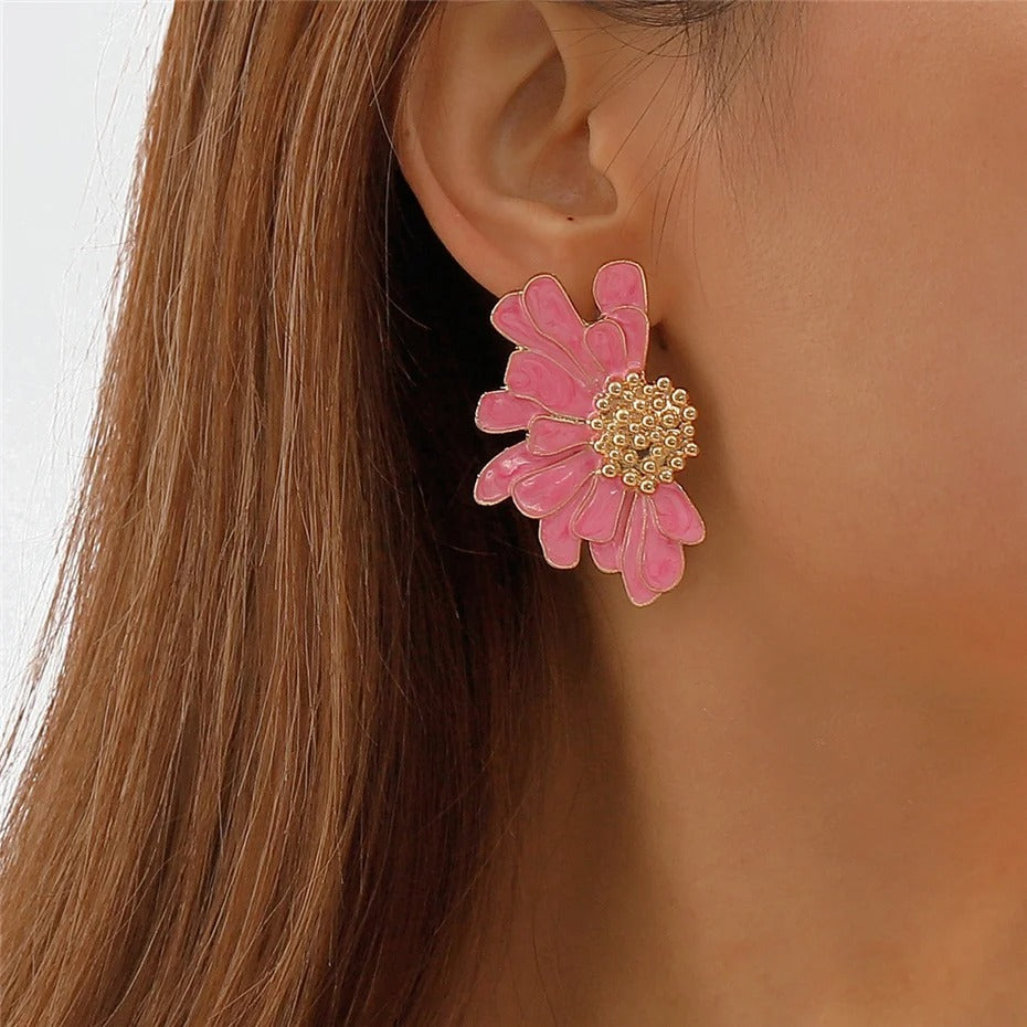 Boohoo Colorful Big Flower Petal Irregular Stud Earrings