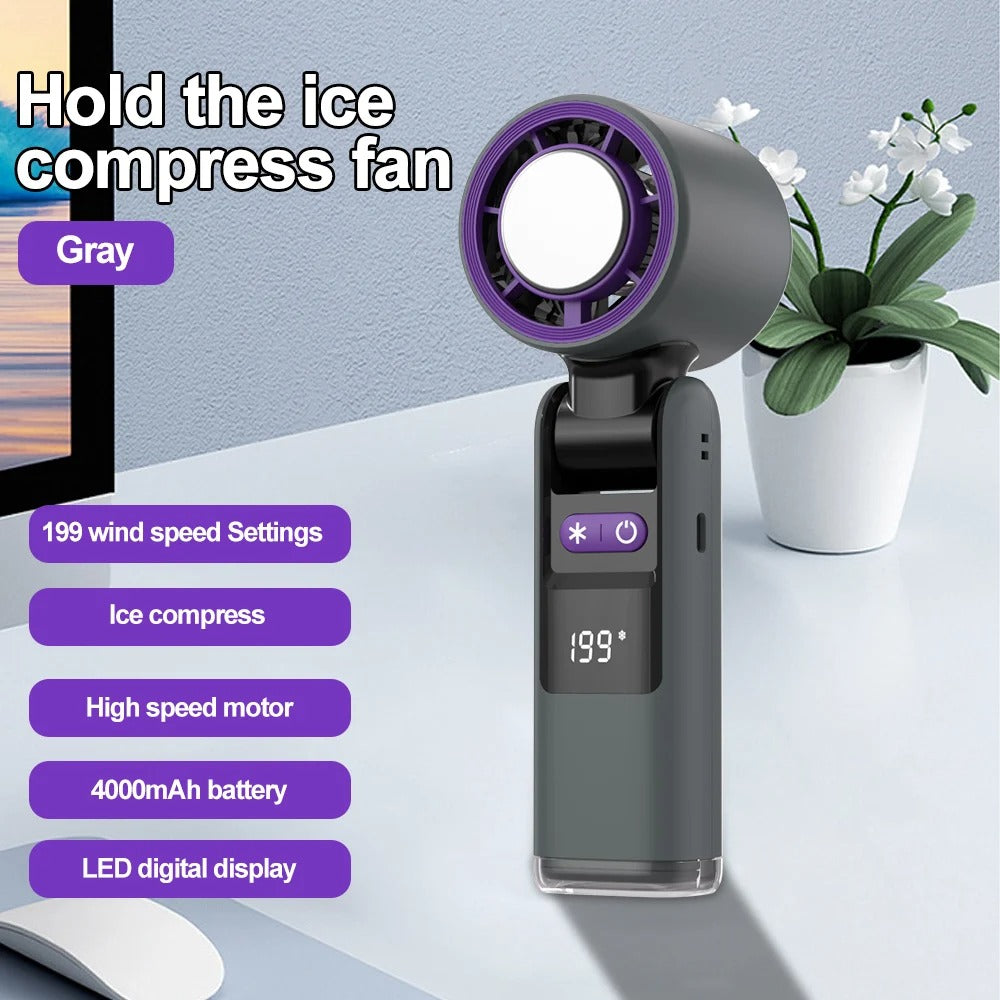 Mini Ice Compress Handheld Turbo Jet Fan 199 Wind Speeds Adjustable 4000mAh